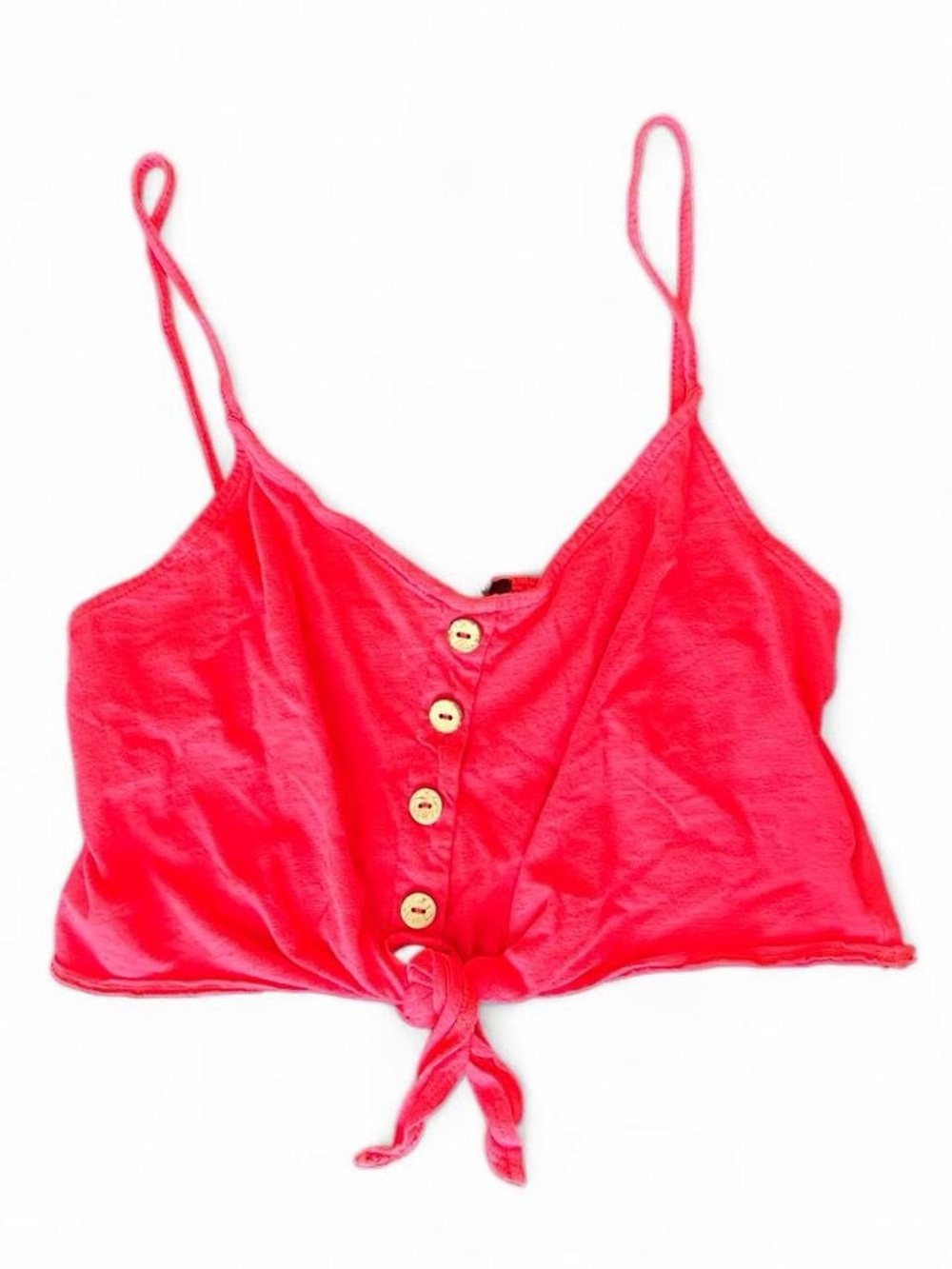 Forever 21 Spaghetti Strap Crop Top with Tie Knot and Faux Button Detail M